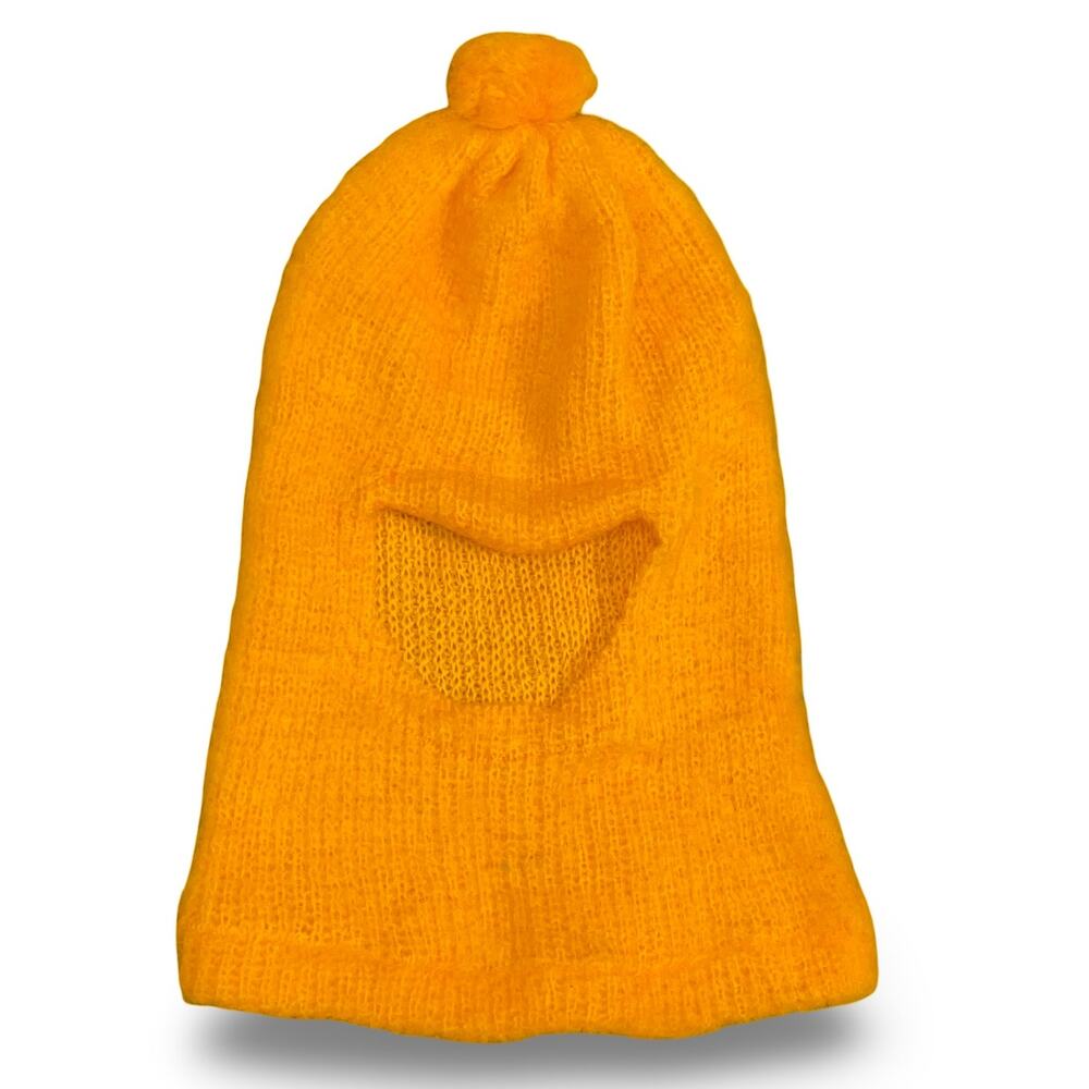 A Mackie Scotland 100% Pure Wool Balaclava Ski Mask Yellow Pom Pom Hat Vintage